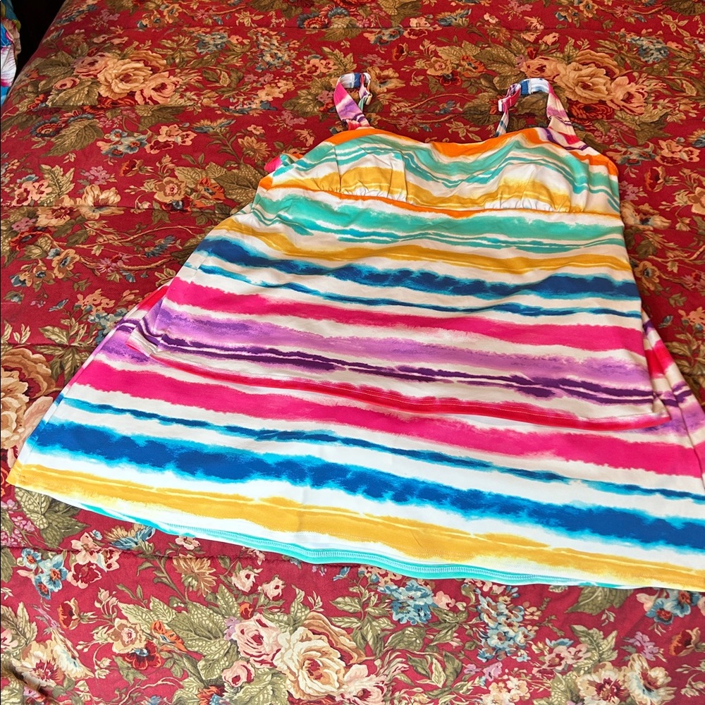 Lands' End Floral stripe tankini & skort set